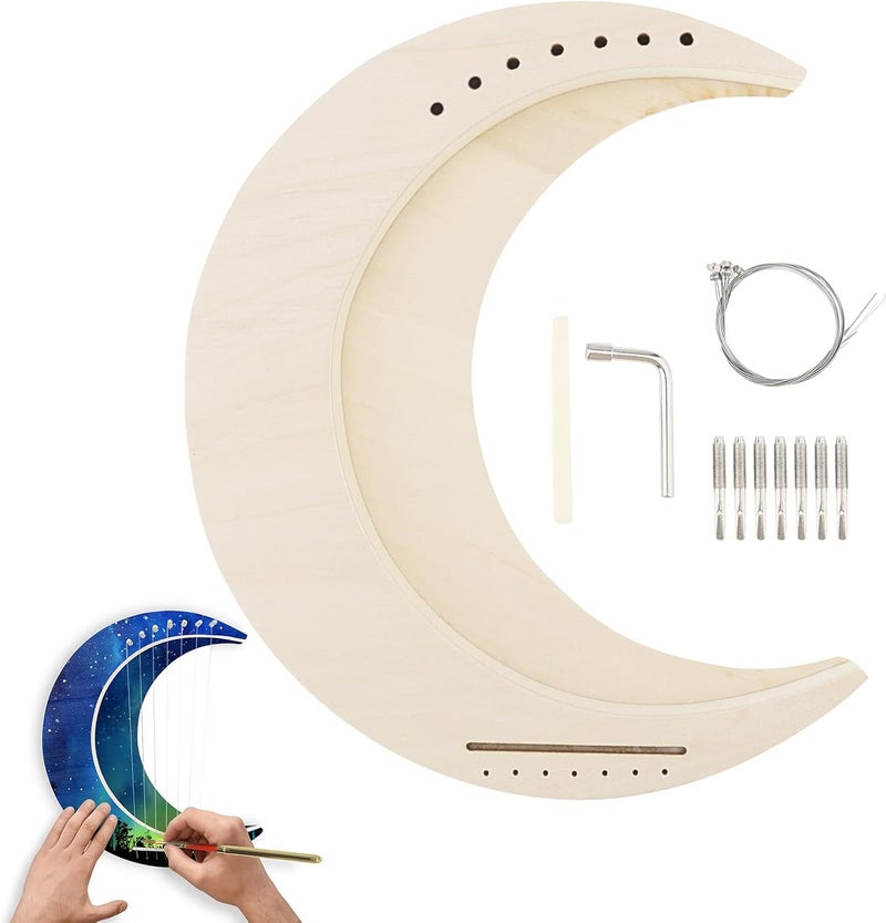 OriGlam Lyre Harp 7 String DIY, Moon Shaped Lyre Harp Musical Instrument, Wood String Instruments, Make Your Own Basswood - Image 1